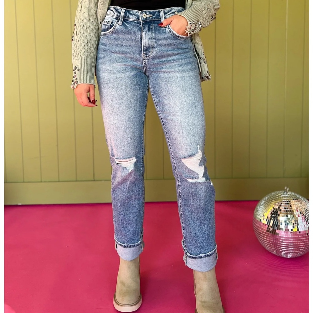 NWT LOVERVET BY VERVET HIGH RISE DISTRESSED STRAIGHT LEG JEANS